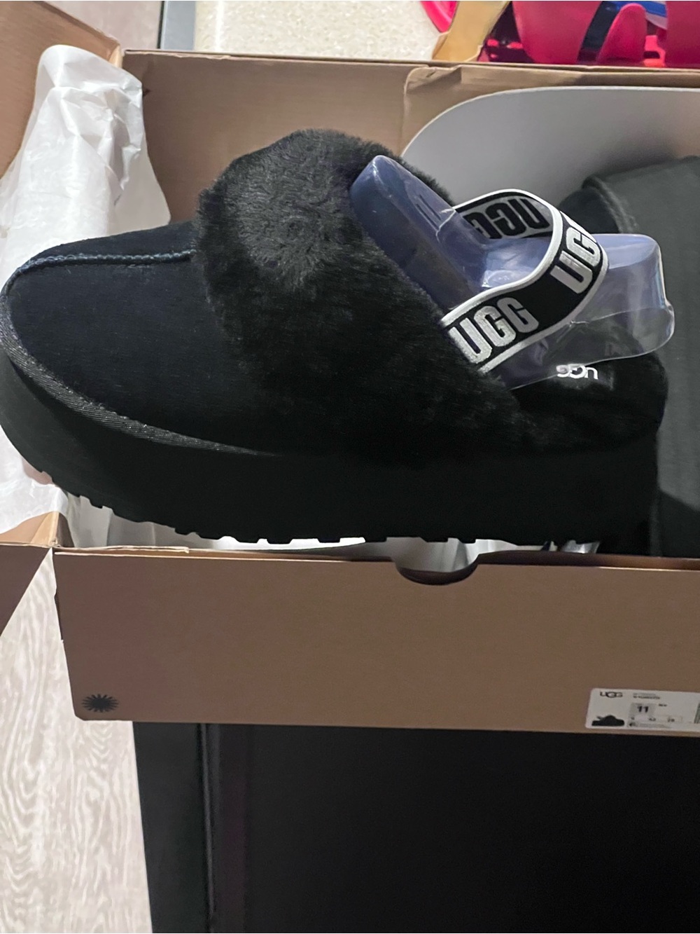 UGG Black Shearling Slip-On with Branded Back Strap